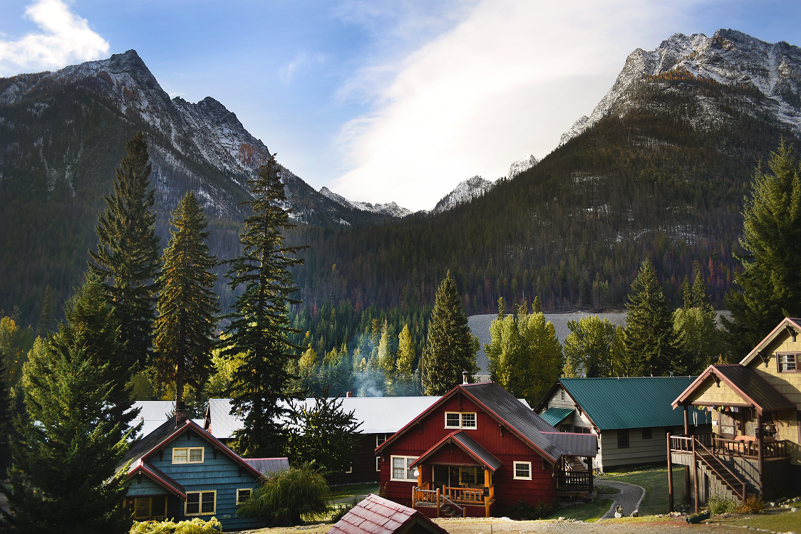 View overlooking Holden Village with mountains in the background.