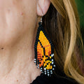 Orange Butterfly Wing Fringe Earrings