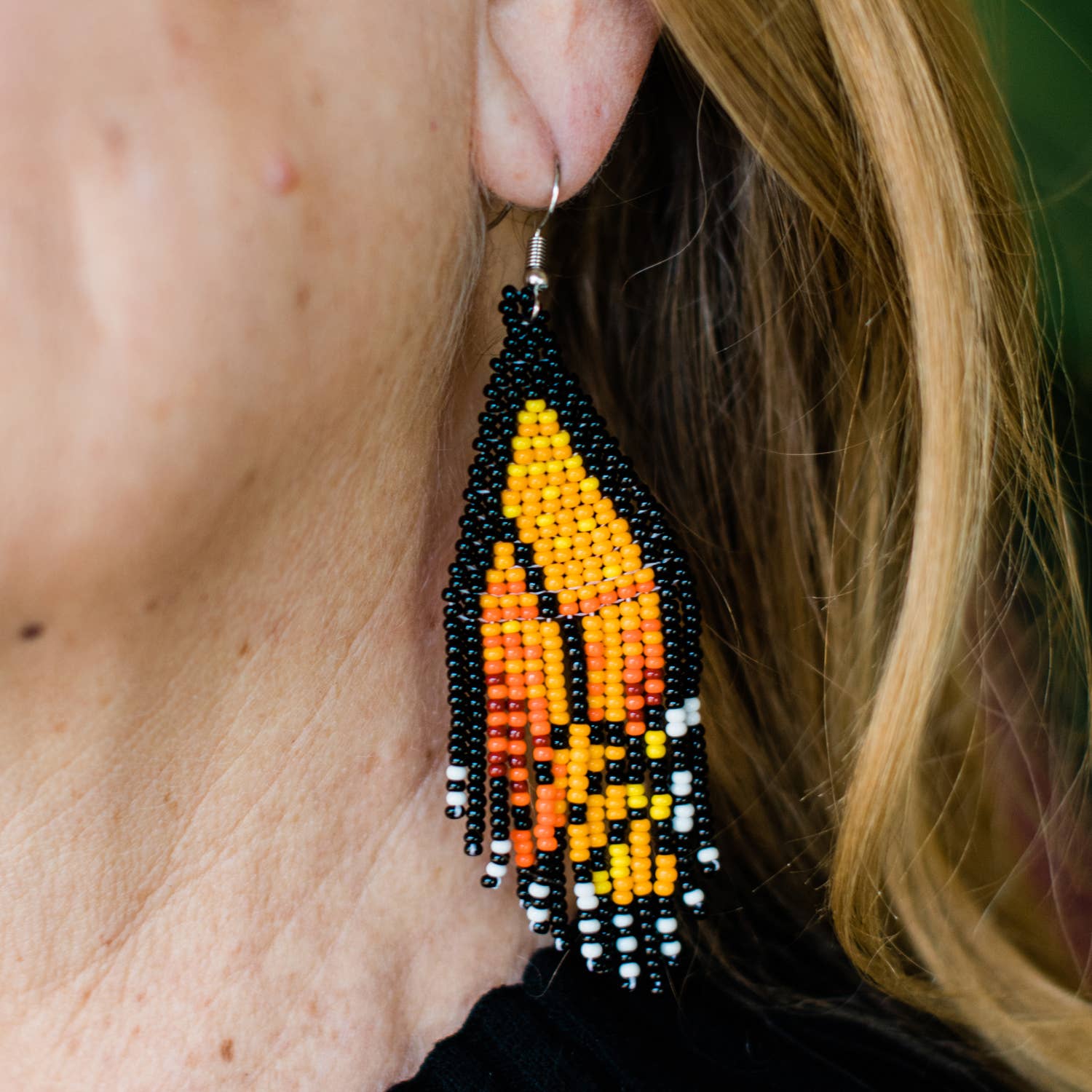 Orange Butterfly Wing Fringe Earrings
