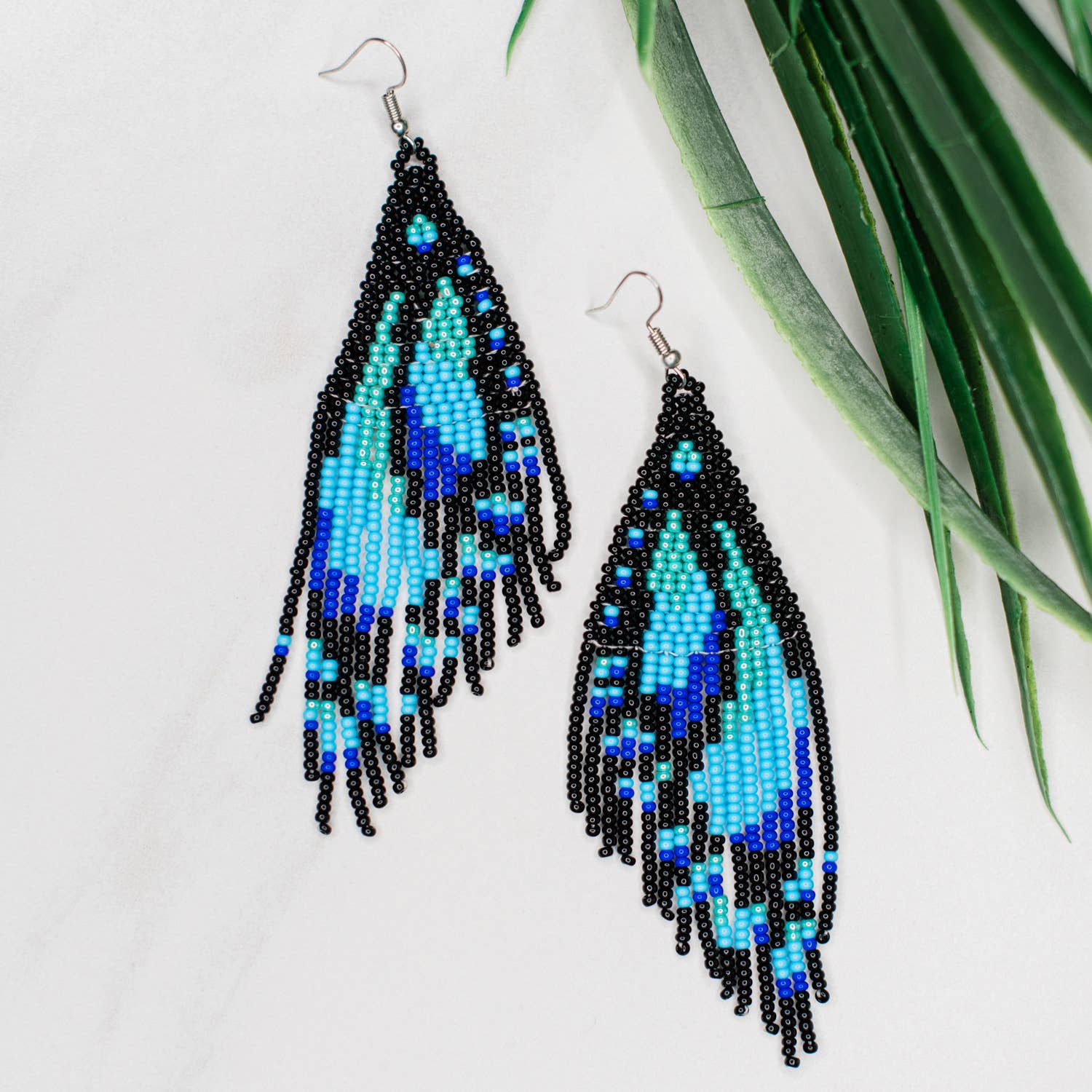 Blue Butterfly Wing Fringe Earrings