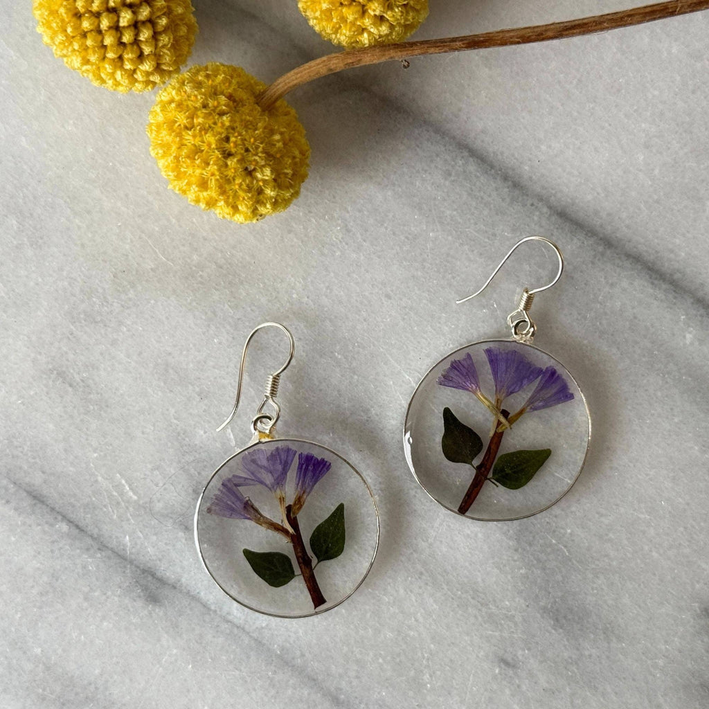 Purple Flower Round-Earrings Dangle