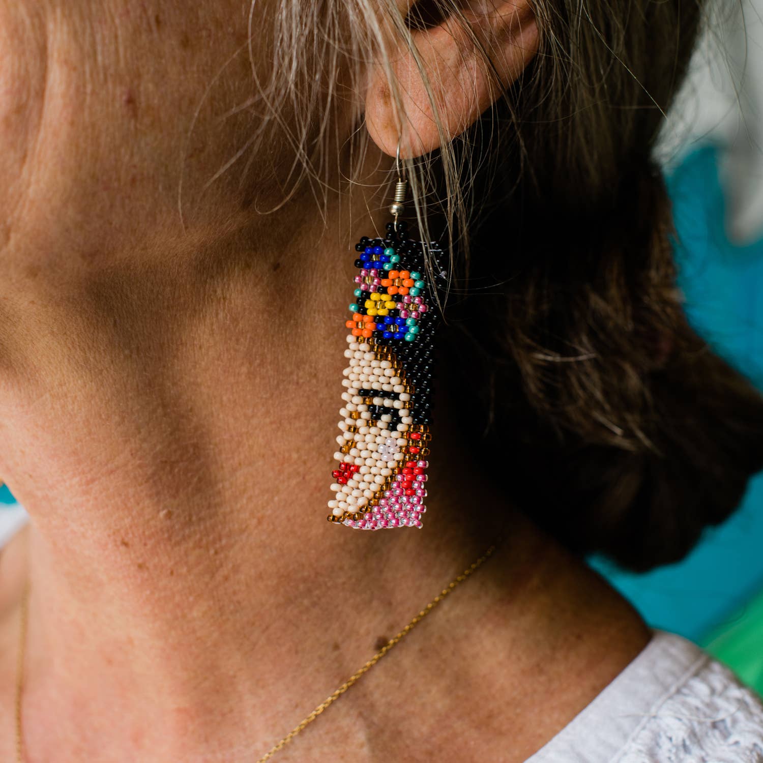 Split Frida Kahlo Earring - Beaded