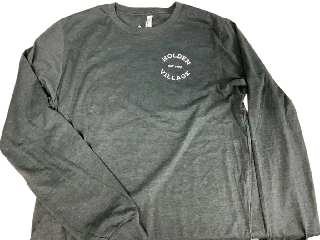 Forest green long-sleeved t-shirt with Est. 1962 Holden Village on left chest