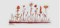 A die-cut sticker featuring a stylized illustration of wildflowers and grass in warm orange, red, and yellow tones on a white background, with the brand name 'Heirloom' printed at the bottom left.