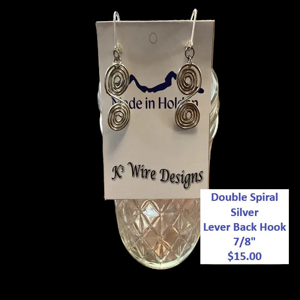 Silver wire earrings, spirals
