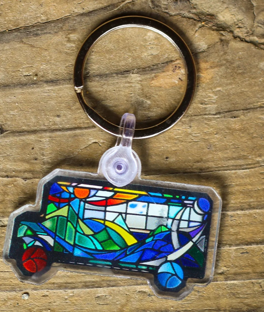 Keychain-HV Stained Glass Bus