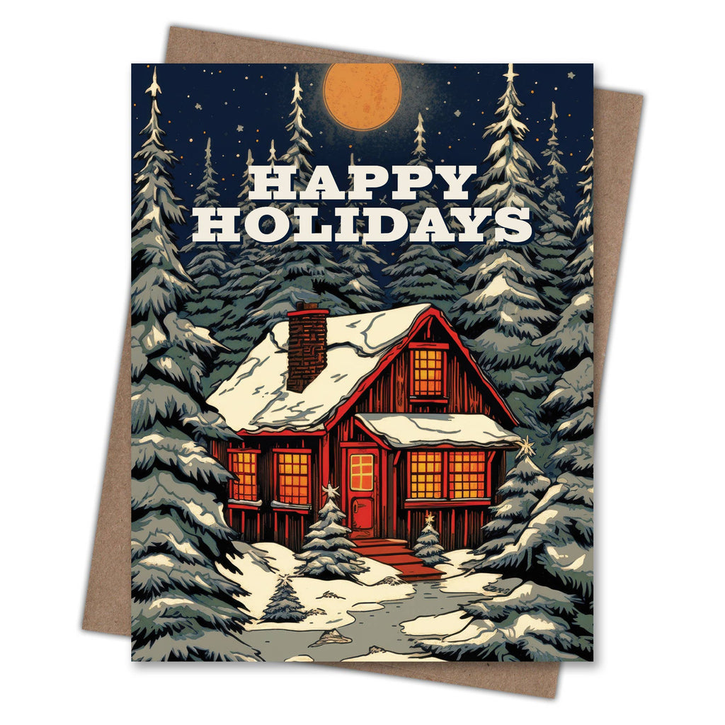 Orange Moon Cabin Happy Holidays Card